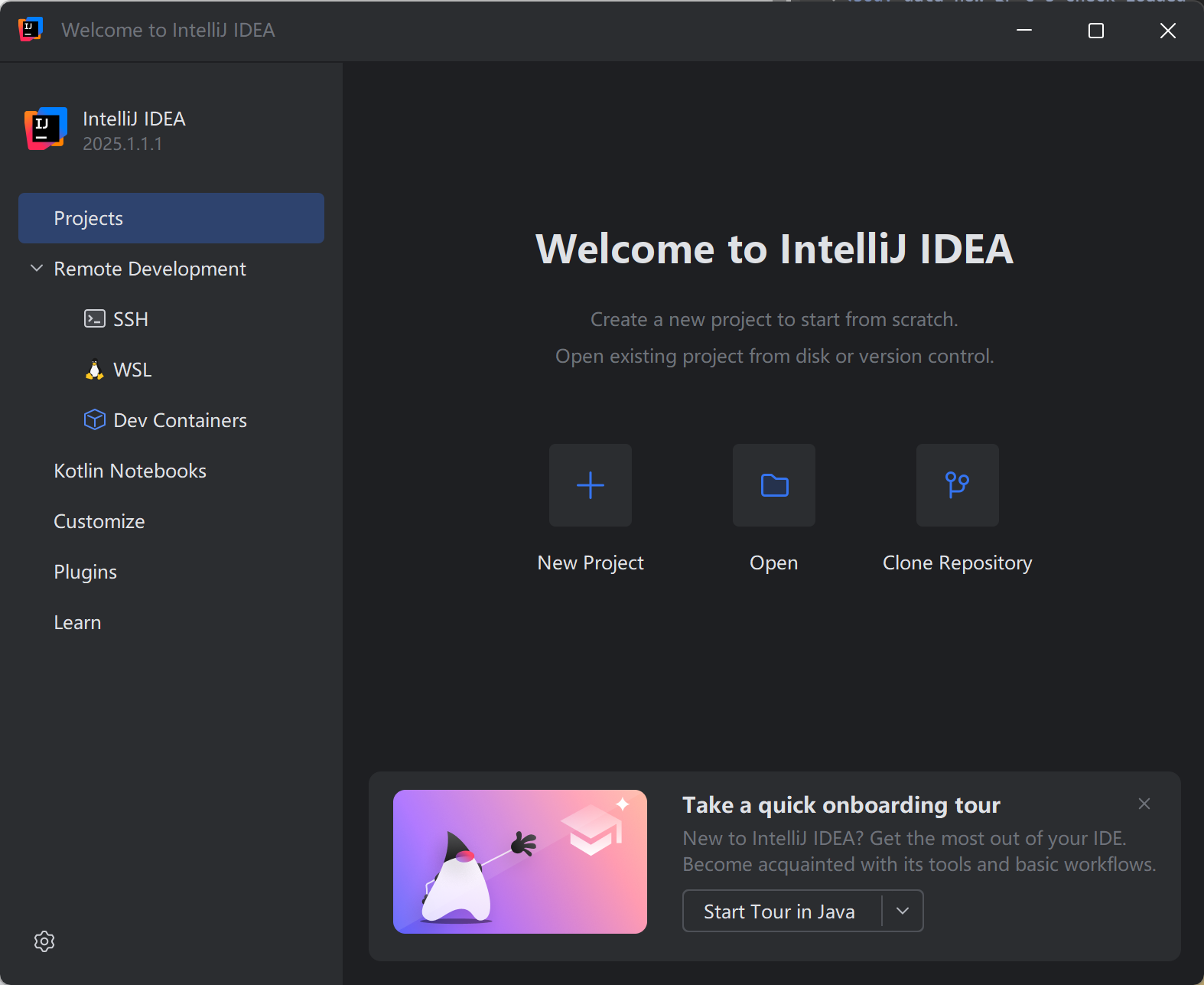 IntelliJ Start Window