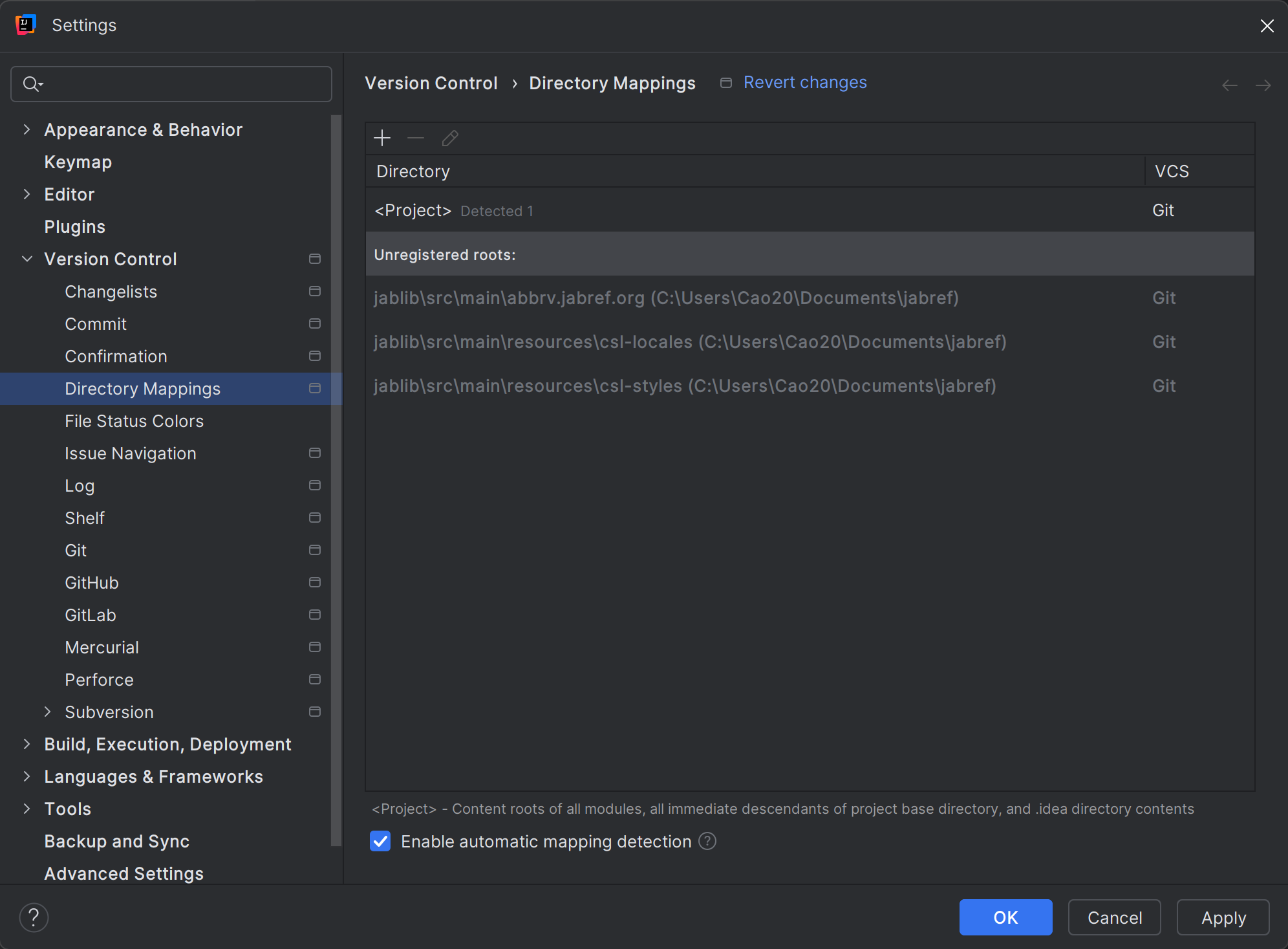 Directory Mappings having three repositories unregistered