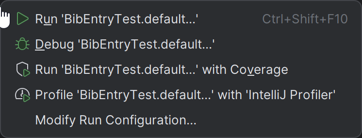 Popup menu - Run testDefaultConstructor