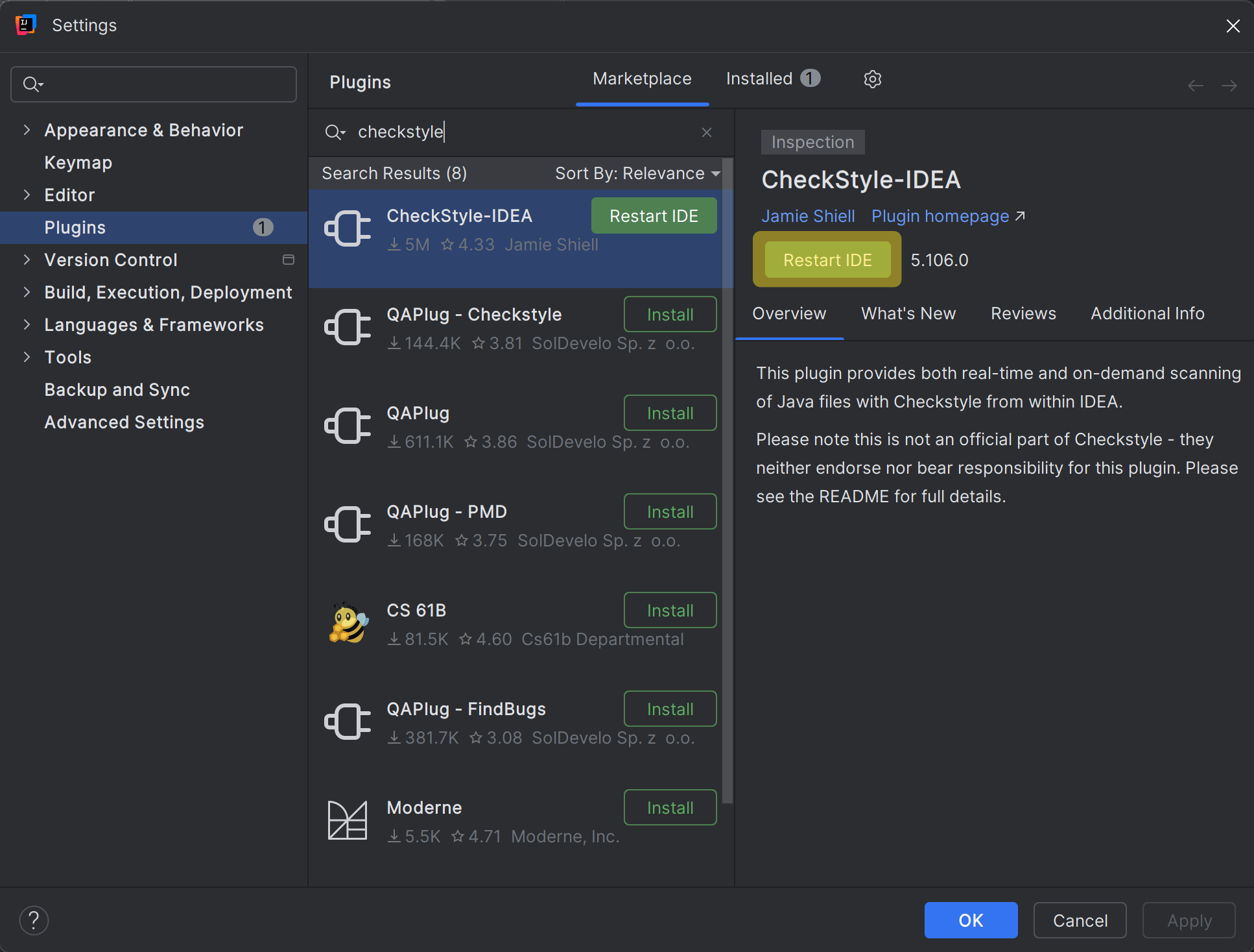 IntelliJ restart IDE