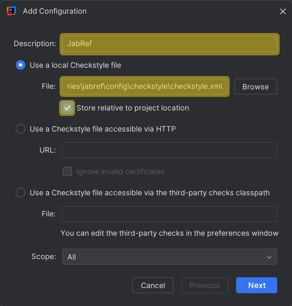 Filled Rule Import Dialog