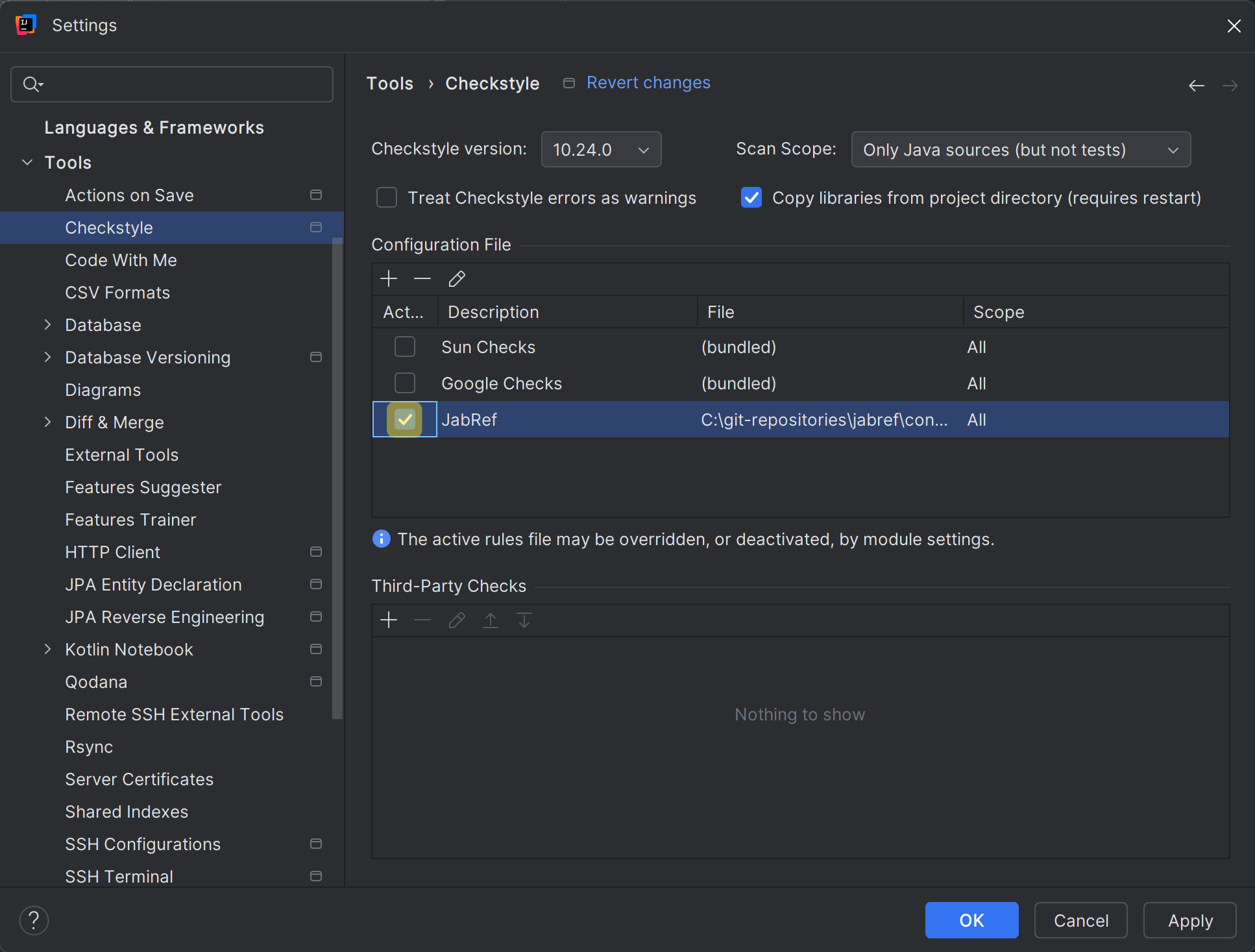 JabRef's checkstyle config is activated