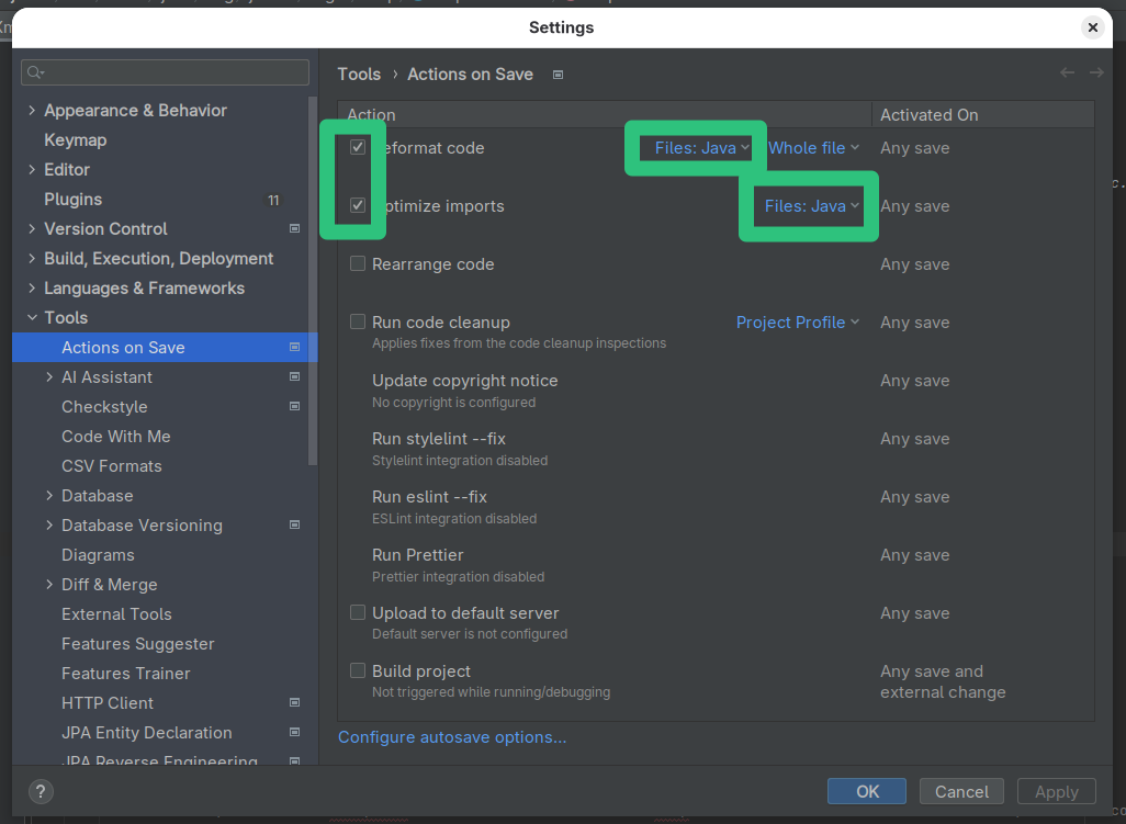 Enable autoformatting on save