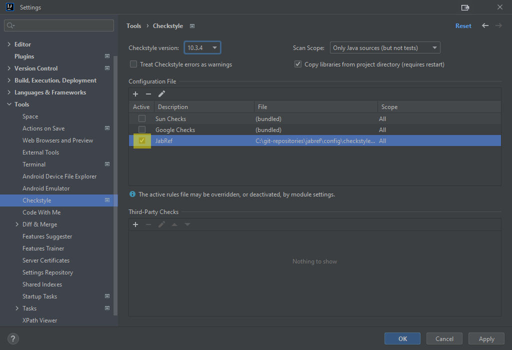 JabRef's checkstyle config is activated