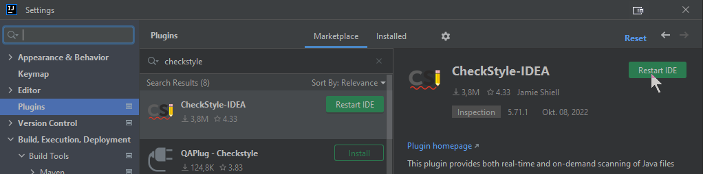 IntelliJ restart IDE