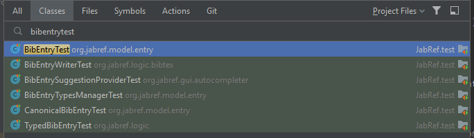 IntelliJ search for class "BibEntryTest"