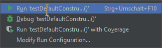 Popup menu - Run testDefaultConstructor